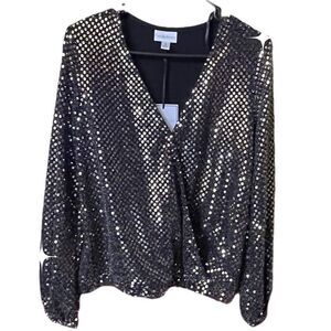NWT Premier Amour size S wrap front sequined top.